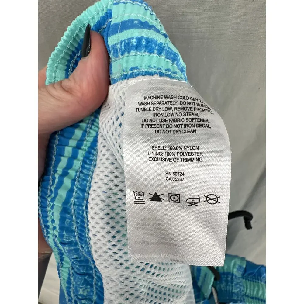 Columbia PFG Swim Trunks Men XL Blue Fish Print Omni Shade Mesh Lined Drawstring